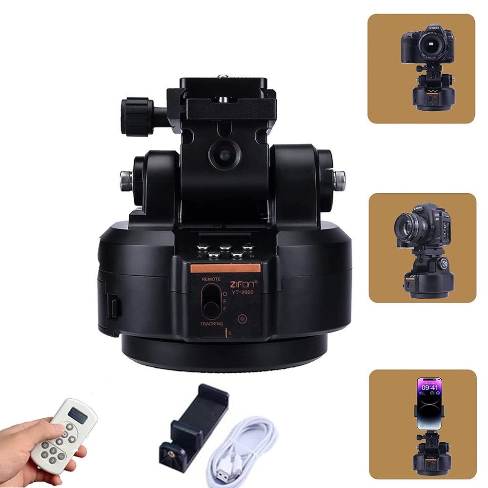 ZTFON YT-2000 Auto Motorized Rotating Panoramic Head with Remote Control AI Intelligent Follow Function and Live Function Support 2kg70.5 Ounce Camera Phone Pan Tilt Video Tripod Head Stabilizer
