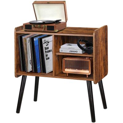 Possile Record Player Stand with Vinyl Record Storage, Mid-Century Turntable Stand for Living Room Bedroom Office, Record Player Table, Vinyl Holder Holds up to 100 Albums, Rustic Brown
