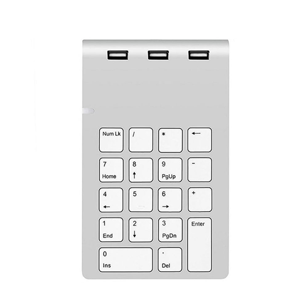Hemobllo Mechanical Numeric Keypad USB Wired 18-Key Numpad with 3 USB 2.0 Hub Ports Portable Zinc Alloy Small Keyboard for Laptop and Pc