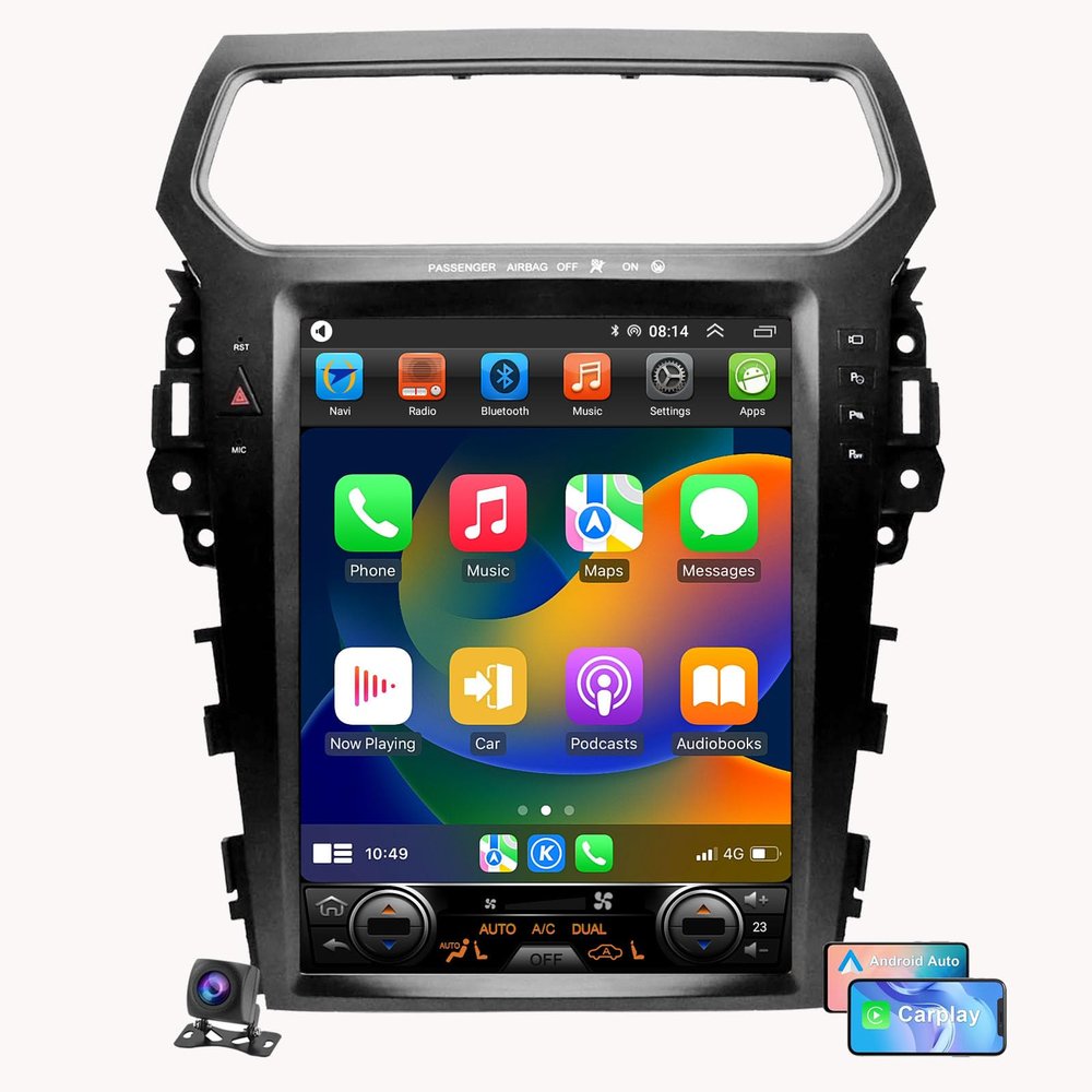 Android 14 Car Stereo Radio for Ford Explorer 2011-2019 12.1 Inch Vertical Screen Tesla Style with Android AUTO Wireless Carplay Bluetooth 4G WiFi DSP GPS Navigation Multimedia Player