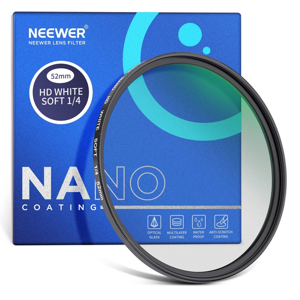 NEEWER 52mm Soft White Diffusion 1/4 Cinematic Dream Mist Effect, Ultra Thin Waterproof and Scratch Resistant, 30 Layers Coated Nano HD Optical Glass for Video/Portraits