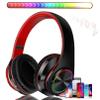 Bluetooth Wireless Over Ear Headphones, HiFi Stereo Sound Foldable Headset,Colorful LED Lights Headphones with Built-in Mic,Wired for School/Tablet Computer/PC/TV/Cellphones/Travel (Black Red) view 1