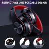 Bluetooth Wireless Over Ear Headphones, HiFi Stereo Sound Foldable Headset,Colorful LED Lights Headphones with Built-in Mic,Wired for School/Tablet Computer/PC/TV/Cellphones/Travel (Black Red) view 2