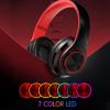 Bluetooth Wireless Over Ear Headphones, HiFi Stereo Sound Foldable Headset,Colorful LED Lights Headphones with Built-in Mic,Wired for School/Tablet Computer/PC/TV/Cellphones/Travel (Black Red) view 4