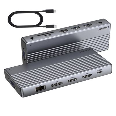 Laptop USB c Docking Station 4 Monitors,lsikmc 13-in-1 usbc Hub with Dual HDMI 4k,DP 4k, VGA, 100W PD, Gigabit Ethernet,3*USB 3.0/USB-c,SD/TF Card Reader,3.5Audio, Computer Dock for Dell/HP/Lenovo