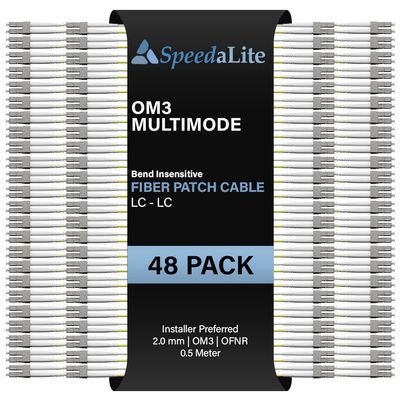 0.5 Meter - 48 Pack OM3 Multimode Duplex Fiber Patch Cable, LC-LC Connector, 10Gig OFNR Rated, High Speed Corning Glass for Network, Data Center, LAN, FTTH, Telecom