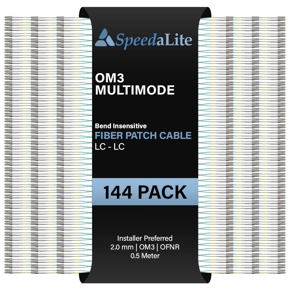 0.5 Meter - 144 Pack OM3 Multimode Duplex Fiber Patch Cable, LC-LC Connector, 10Gig OFNR Rated, High Speed Corning Glass for Network, Data Center, LAN, FTTH, Telecom