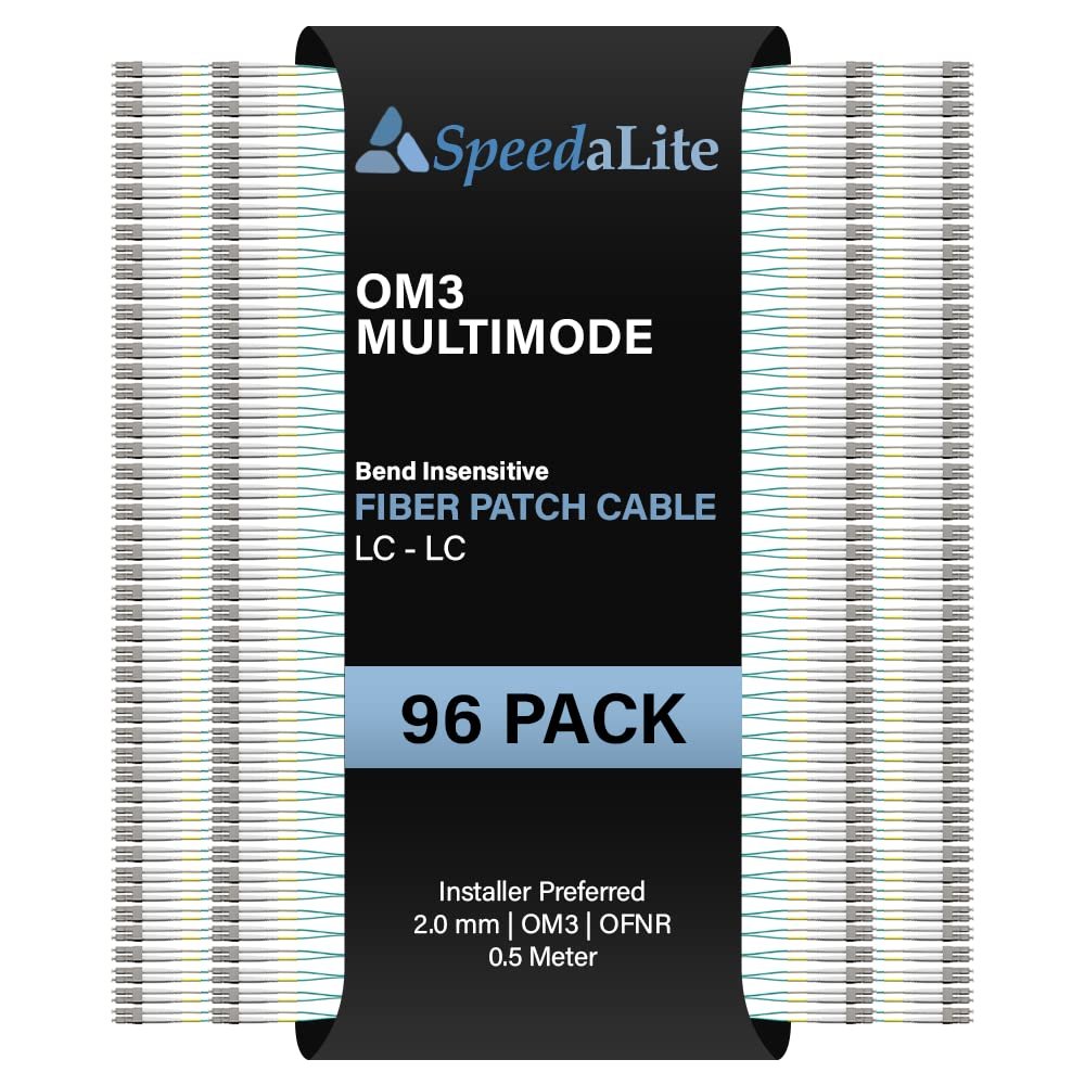 0.5 Meter - 96 Pack OM3 Multimode Duplex Fiber Patch Cable, LC-LC Connector, 10Gig OFNR Rated, High Speed Corning Glass for Network, Data Center, LAN, FTTH, Telecom