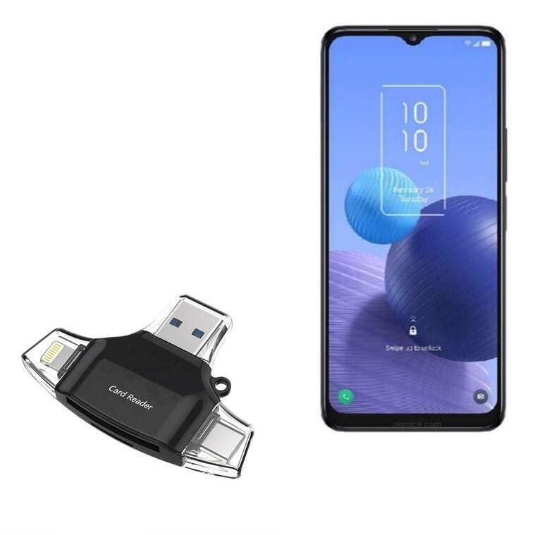BoxWave Smart Gadget Compatible with TCL 408 - AllReader SD Card Reader, microSD Card Reader SD Compact USB - Jet Black