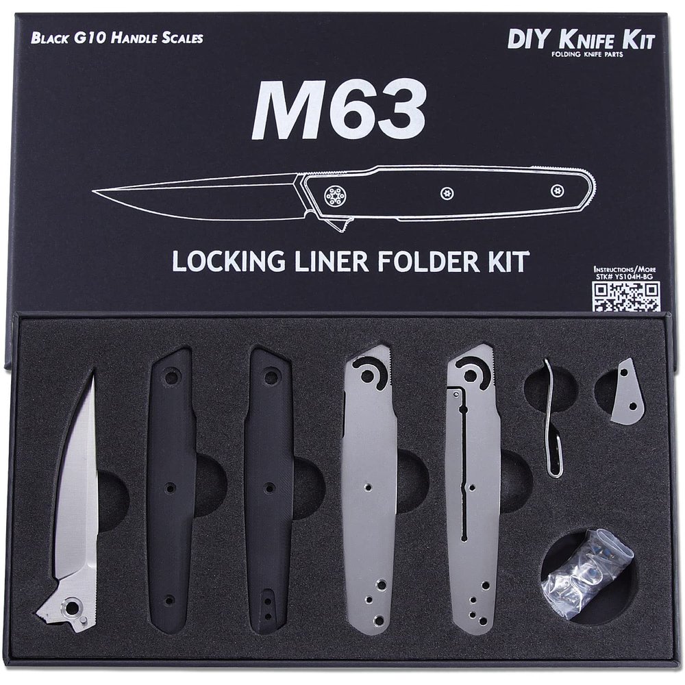 EZSMITH Knife Making Kit - M63 - DIY Folding Knife Series - (Parts Kit) - (w/Black G10 Handle Scales) - (Gift Boxed) - (USA Design) - (by KnifeKits)