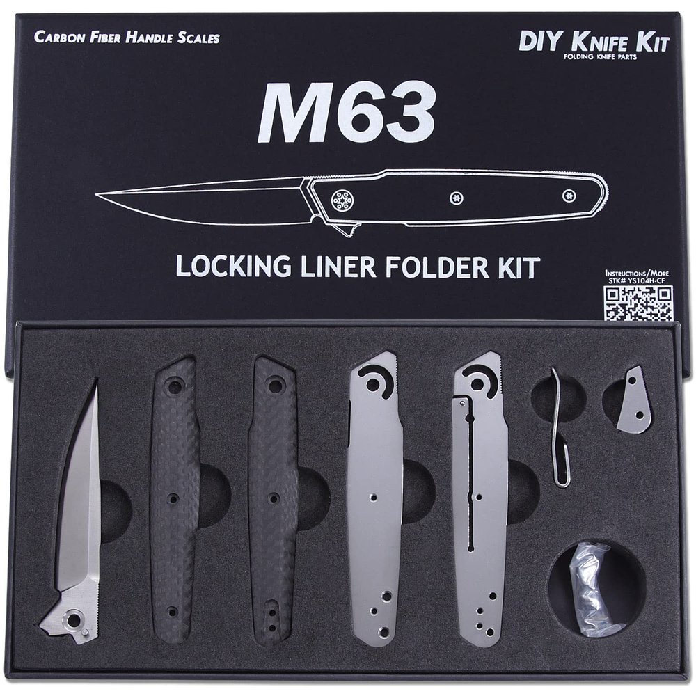EZSMITH Knife Making Kit - M63 - DIY Folding Knife Series - (Parts Kit) - (w/Carbon Fiber Handle Scales) - (Gift Boxed) - (USA Design) - (by KnifeKits)