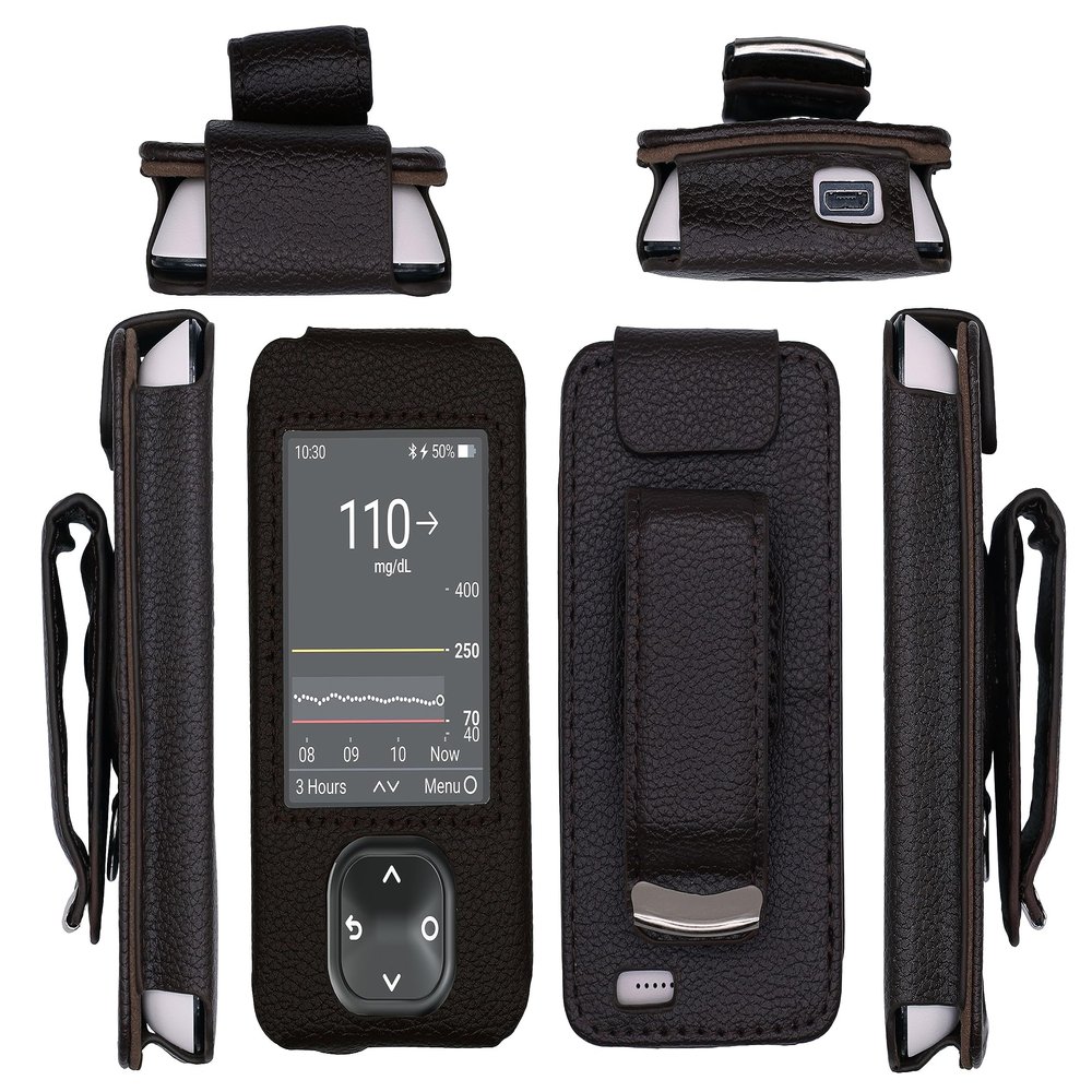 Fitted Leather Case W/Screen Protector (Lanyard Included) for Dexcom G7 / G6 Receiver (Brown)