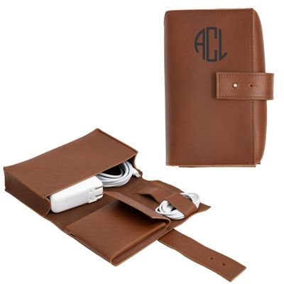 Dayspring Pens | Tech Cord & Accessories Travel Organizer for Electronics - Full Grain Leather. Add Organization to Your Power Cords and Cables. Message or Monogram Available.