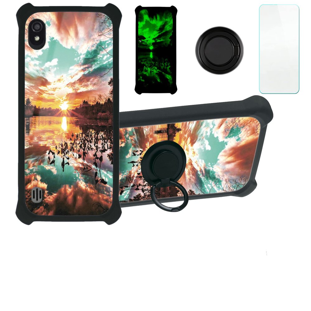 Aroepurt Case for Bounce SL201D Case Compatible with Bounce SL201D Phone Case Cover [with Tempered Glass Screen Protector][PC + TPU 2 in 1][Ring Support] [Luminous Effect] YGH-FJ