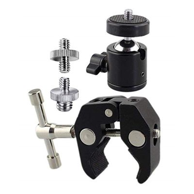 Aluminum Alloy Clamp Tripod Mount 360 Rotation Ball Head 1/4"-20 Replacement for DSLR Camera Tripod Monitor Accessory