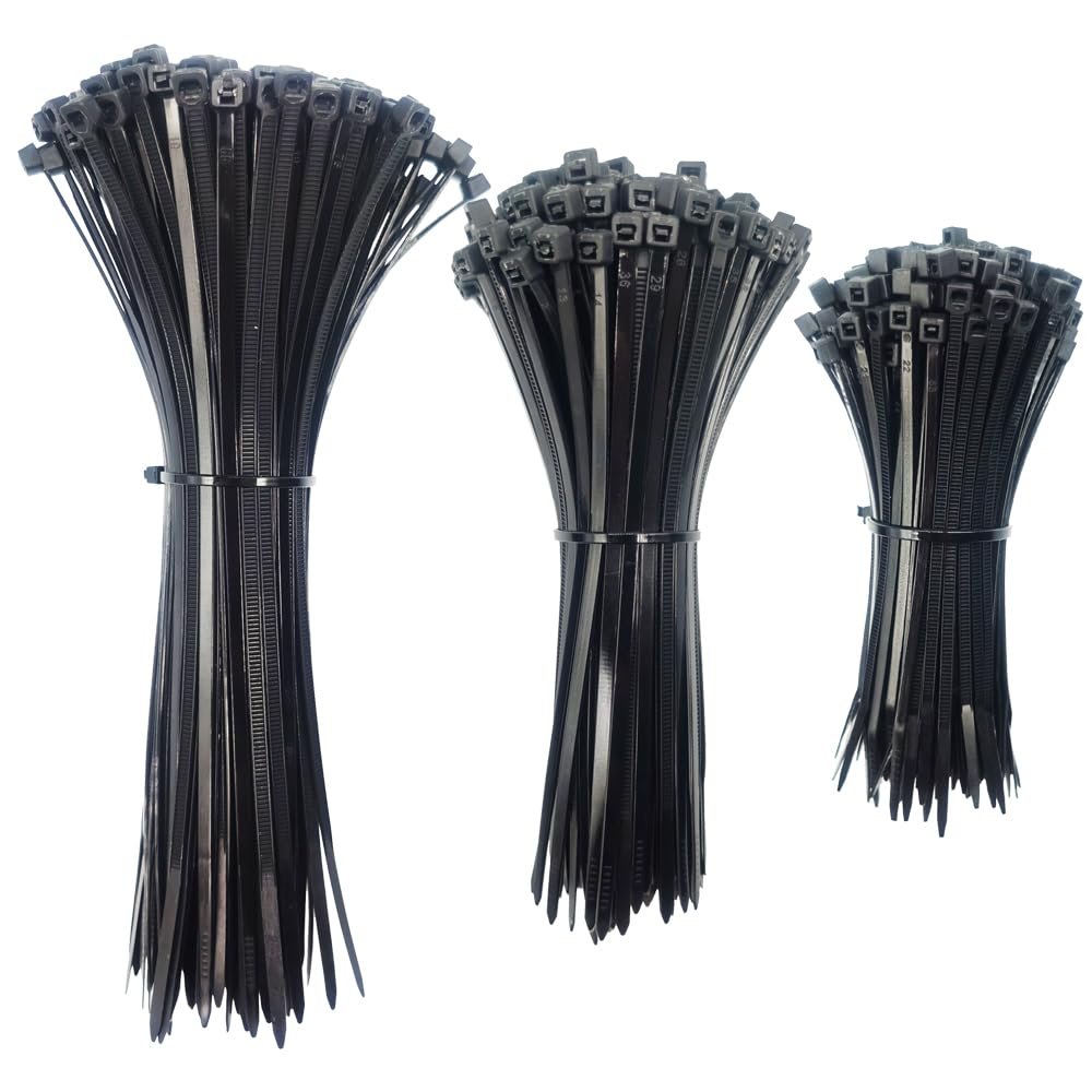 Alamic Zip Ties Cable Ties 600 Pack Assorted Sizes Multi-Purpose Self-locking Nylon Ties Plastic Black