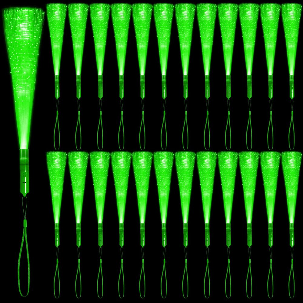 NUDALA 12 Pack Green Glow Sticks Light Up Fiber Optic Stick Glow Wands Bulk with 3 Flashing Models for Christmas Saint Patrick's Day Easter Party Favors