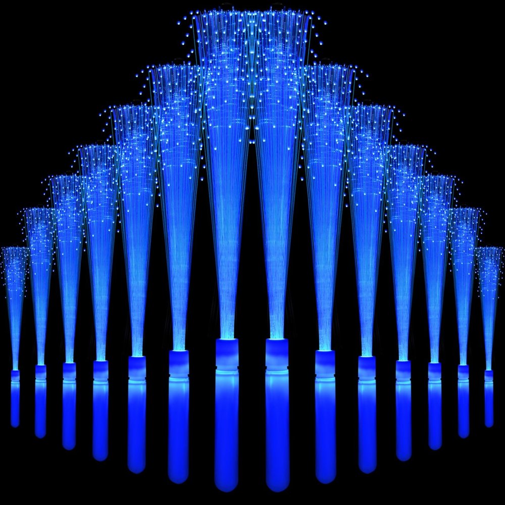 NUDALA 24 Pack Blue Glow Fiber Optic Wands Bulk Light up Wand Glow Sticks with 3 Light Modes for Christmas Valentine's Day Easter 4th of July Concerts Clubs