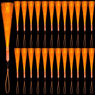 24 Pack Orange Glow Fiber Optic Wands Bulk Light up Wand Glow Sticks with 3 Light Modes for Easter Halloween Christmas Party Wedding Clubs Birthday