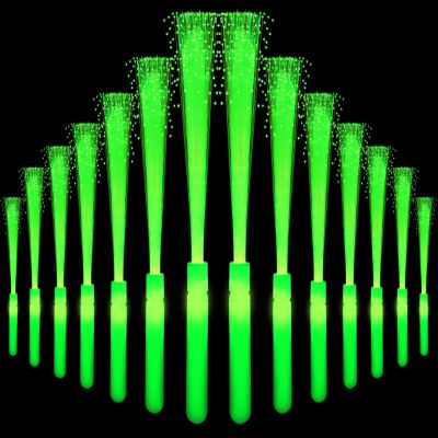 24 Pack Green Glow Sticks Light Up Fiber Optic Stick Glow Wands Bulk with 3 Flashing Models for Christmas St Patrick's Day Easter Party Favors Concerts Clubs