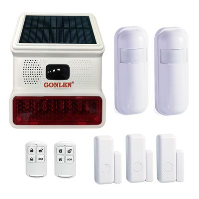 GONLEN Wireless Home Alarm System Strobe Solar Siren Burglar Anti Theft with Door Sensor PIR Motion Detection for Security Protection