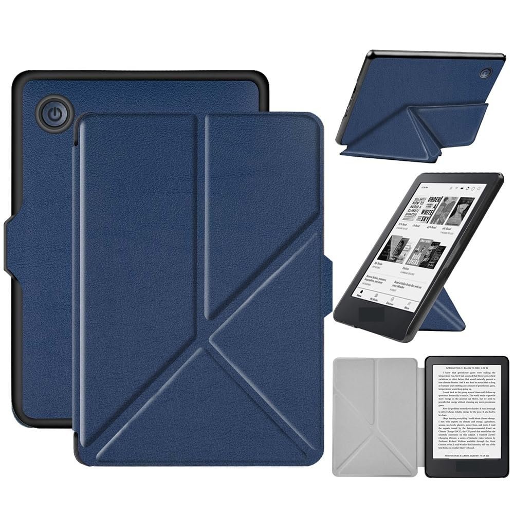 YEDUZN Compatible with 2022 Kobo Clara 2E 6" E-Book Leather Case Folding Protective Intelligent Wake-Up Anti Falling Case (Color : Navy)