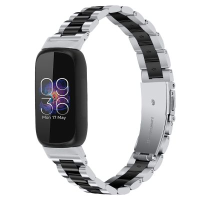 Compatible with Fitbit inspire 3 bands for women, Adjustable Watch Band Replacement Metal Strap Wrist Band for inspire 3 Fitness Wellness Tracker Women Men (Silver/Black)