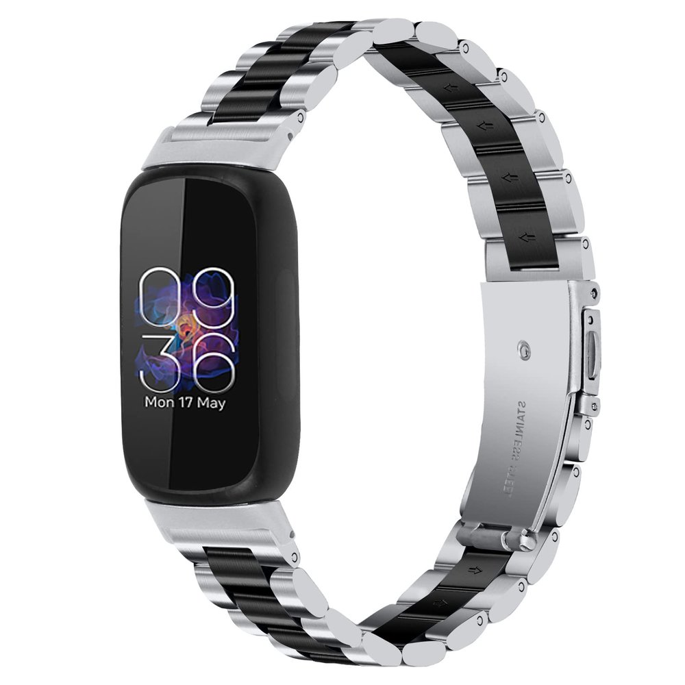Compatible with Fitbit inspire 3 bands for women, Adjustable Watch Band Replacement Metal Strap Wrist Band for inspire 3 Fitness Wellness Tracker Women Men (Silver/Black)