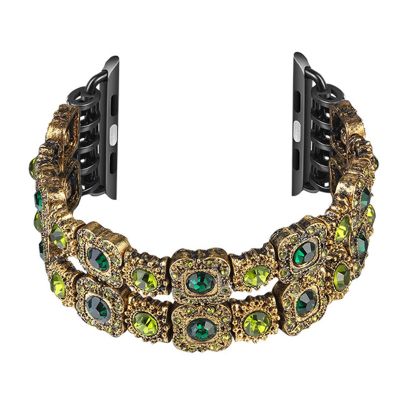 BEFIA Ladies Watch Strap For Apple Watch Band 41mm 45mm 38mm 40mm 42mm 44mm Wrist Band Luxury Hand Made By Crystal Bracelet For i-watch Series 7 6 5 4 3 2 SE (Color : Green, Size : 42-44mm)