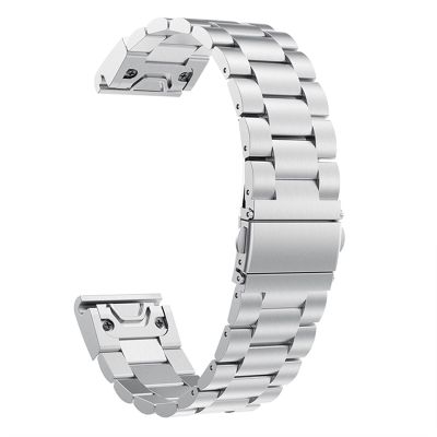 BCMCBV NEW 26MM Stainless Steel Quick Release Watchband Strap For Garmin Descent Mk1 Watch Easyfit Wrist Band For Descent Mk1 Bracelet (Color : Silver, Size : Black Black Clasp)