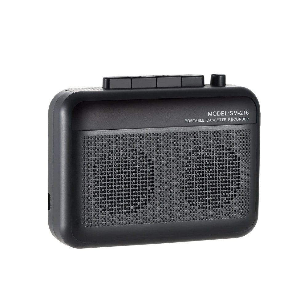 Portable Cassette Player Recorder with Bluetooth Transmitter, Small Cassette Tape Player with Headphone Jack, Build-in Speaker, Microphone Jack, Powered by AC Adapter or AA Battery- Black