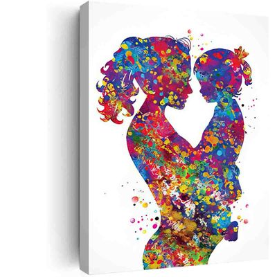 House Decorations Living Room Wall Art,Mother and Daughter Watercolor Print Black and White Mother with Baby Parent Love Mother and Children New Mum Baby Shower Nursery Decor-*