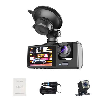 1080P DVR Dash Camera Front & Inside & Rear Camera Driving Recorder 2 Inch Screen Dashcam Support Night-Vision Loop Recording One-Key Lock