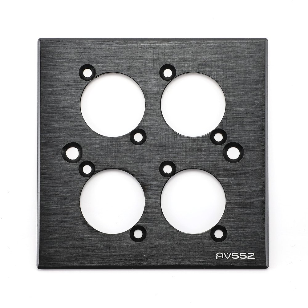 AVSSZ Type 86 Panel Al Alloy Brushed, 1/2/3/4 Hole/Blank Blank Plate Fits Type D Module XLR USB Speaker RJ45 Network RCA BNC Cable Connector Mount, 10PCS/Pack (Type 86 Panel-4 Hole,Black)