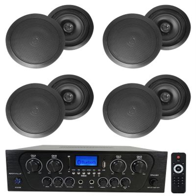 Rockville RPA40BT Bundle: 4-Zone 1000-Watt Peak/250-Watt RMS Bluetooth Home Stereo Receiver, (4) Pairs HC655 6.5" 500-Watt Peak/160-Watt RMS 8-Ohm in-Ceiling Speakers, Optical and RCA, 5-Items