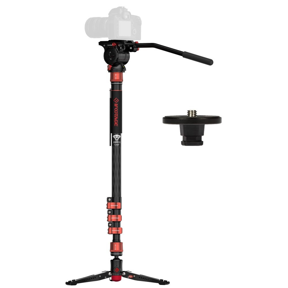 IFOOTAGE C180F Monopod & Komodo K5S Fluid Head & Quick Release Head, 71" CarbonFiber Monopod with Fluid Head & Extra Quick Release Head, Outdoor Photography Set