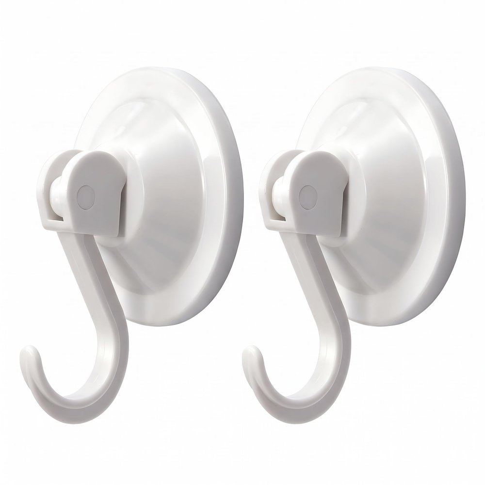 NL HOME Heavy Duty Suction Cup Hooks, 2-Pack, White