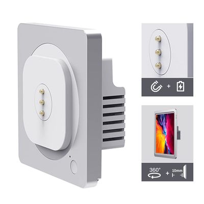 EMONITA iPad Wall Mount with Upgraded 18W Fast Charger, Strong Magnets, 360 Rotation - Silver