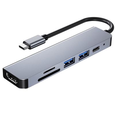 6 In1 SD Card Slot/USB Port Type-C Laptop USB Hub Card Reader Adapter 4K HDMI Accessory
