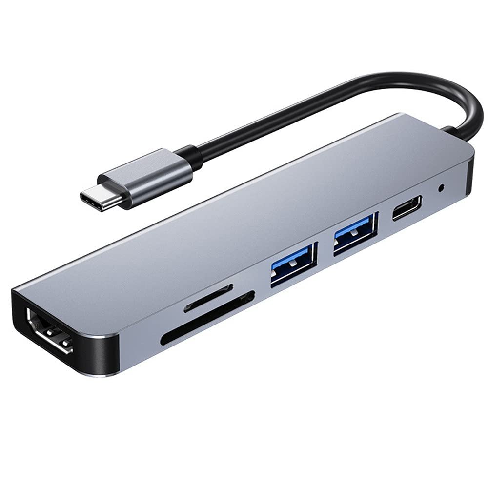 6 In1 SD Card Slot/USB Port Type-C Laptop USB Hub Card Reader Adapter 4K HDMI Accessory