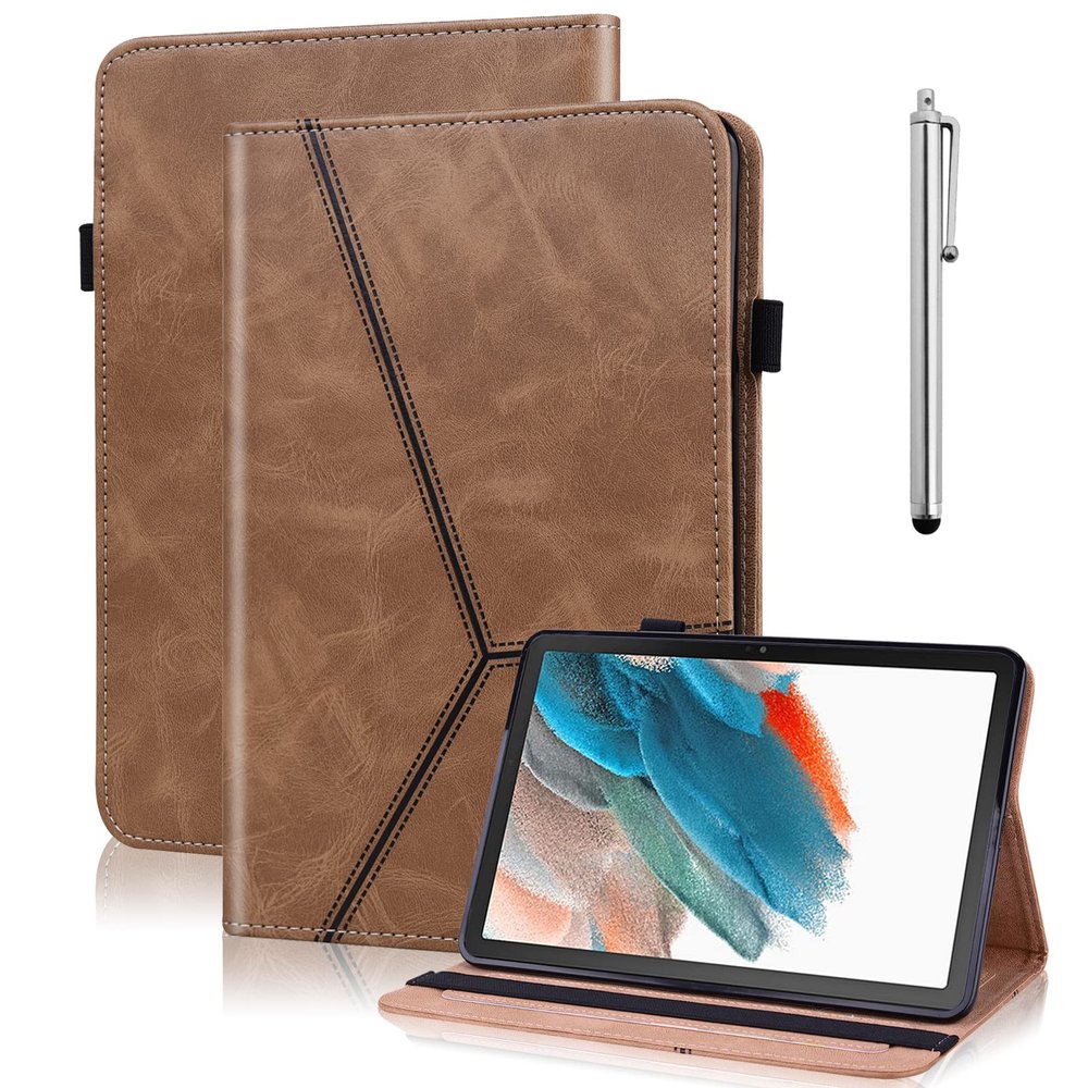 VODEFOX Case for Xiaomi Pad 5 / Pad 5 Pro 11 inch 5G 2021,Embossed Solid Color Stripe Design PU Leather Flip Stand Case with Card Slot Elastic Band for Mi Pad 5 /Pad 5 Pro 11 2021 - Brown