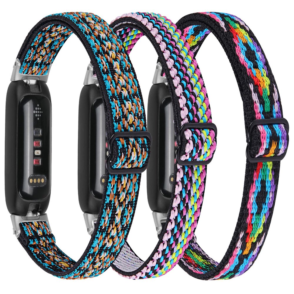 3 Pack Stretch Bands Compatible with Fitbit Inspire 3 Band Nylon Strap Floral Breathable Adjustable Stretchy Loop Wristband Intended for Fitbit Inspire 3 (3A)