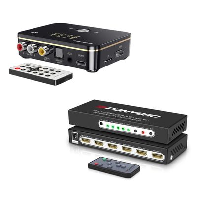 PONYBRO Wireless Bluetooth 5.0 Receiver and Transmitter 2 in 1 with Remoteand PONYBRO 4K 60Hz HDMI Switch 5 Port with Remote