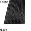 5M/Pc Braided Cable Sleeve 60mm Expandable PET Wire Wrap 60mm Nylon Tight High Density Sheath Protection Insulated Line Harness Black view 3