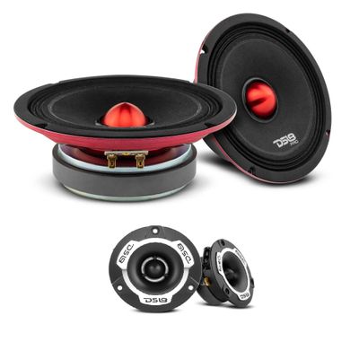 DS18 Premium Car Audio Bundle Mid and High - 2X 6.5 Slim Midrange Shallow Bullet Loudspeaker 500 Watts Peak and 2X 3 Aluminum Super Bullet Tweeter 240 Watts Peak - 4 Speakers
