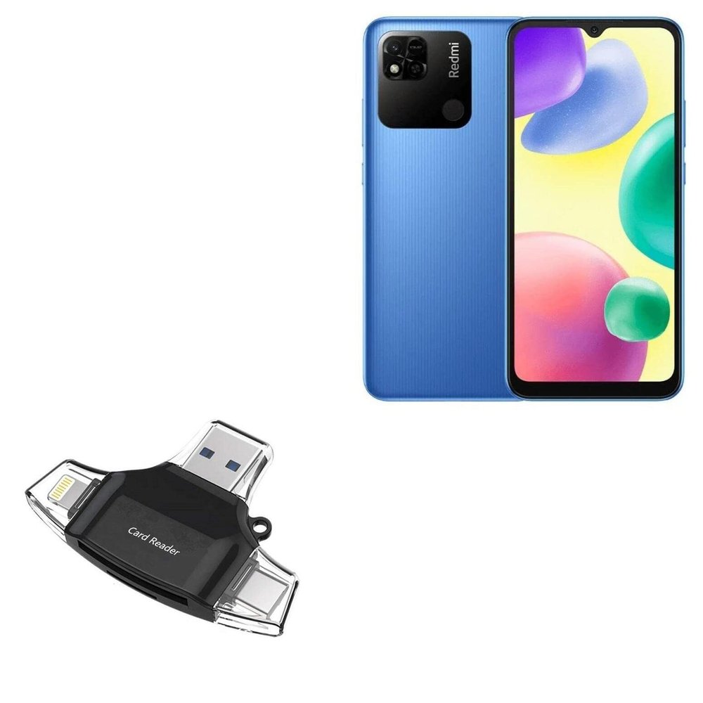 BoxWave Smart Gadget Compatible with Xiaomi Redmi 10A - AllReader SD Card Reader, microSD Card Reader SD Compact USB - Jet Black