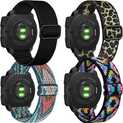 GARTOO for Garmin Instinct/Instinct 2 Solar Watch Bands, Soft Stretchy Nylon Sport Replacement Elastic Wristband Strap for Garmin Instinct Tactical/Tide/Esports/Solar, 4Pack