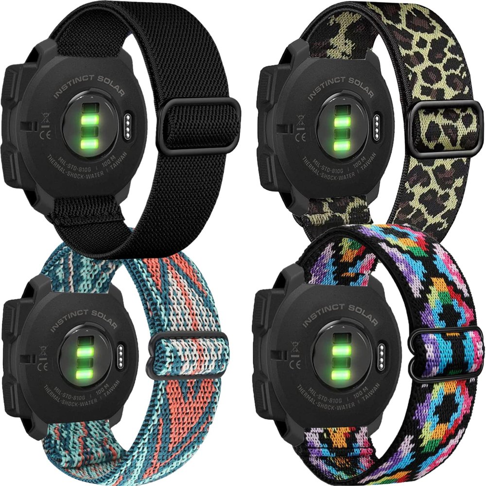GARTOO for Garmin Instinct/Instinct 2 Solar Watch Bands, Soft Stretchy Nylon Sport Replacement Elastic Wristband Strap for Garmin Instinct Tactical/Tide/Esports/Solar, 4Pack
