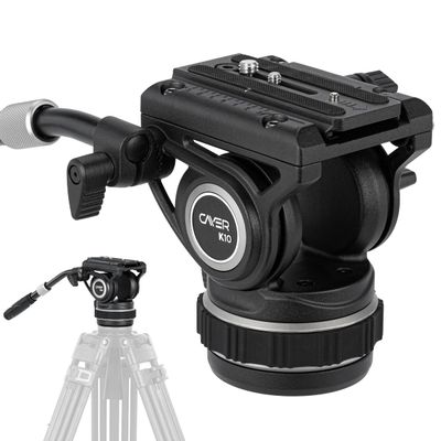 Cayer K10 Pro Video Fluid Head with 75mm Flat Base, Adjustable Pan Drag and Telescopic Handle, Heavy Duty Tripod Fluid Head for for DSLR Cameras, Camcorders, Max Load 22 lb/10 kg