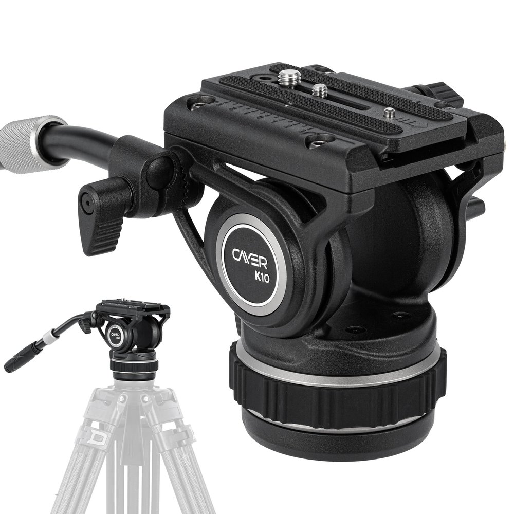 Cayer K10 Pro Video Fluid Head with 75mm Flat Base, Adjustable Pan Drag and Telescopic Handle, Heavy Duty Tripod Fluid Head for for DSLR Cameras, Camcorders, Max Load 22 lb/10 kg